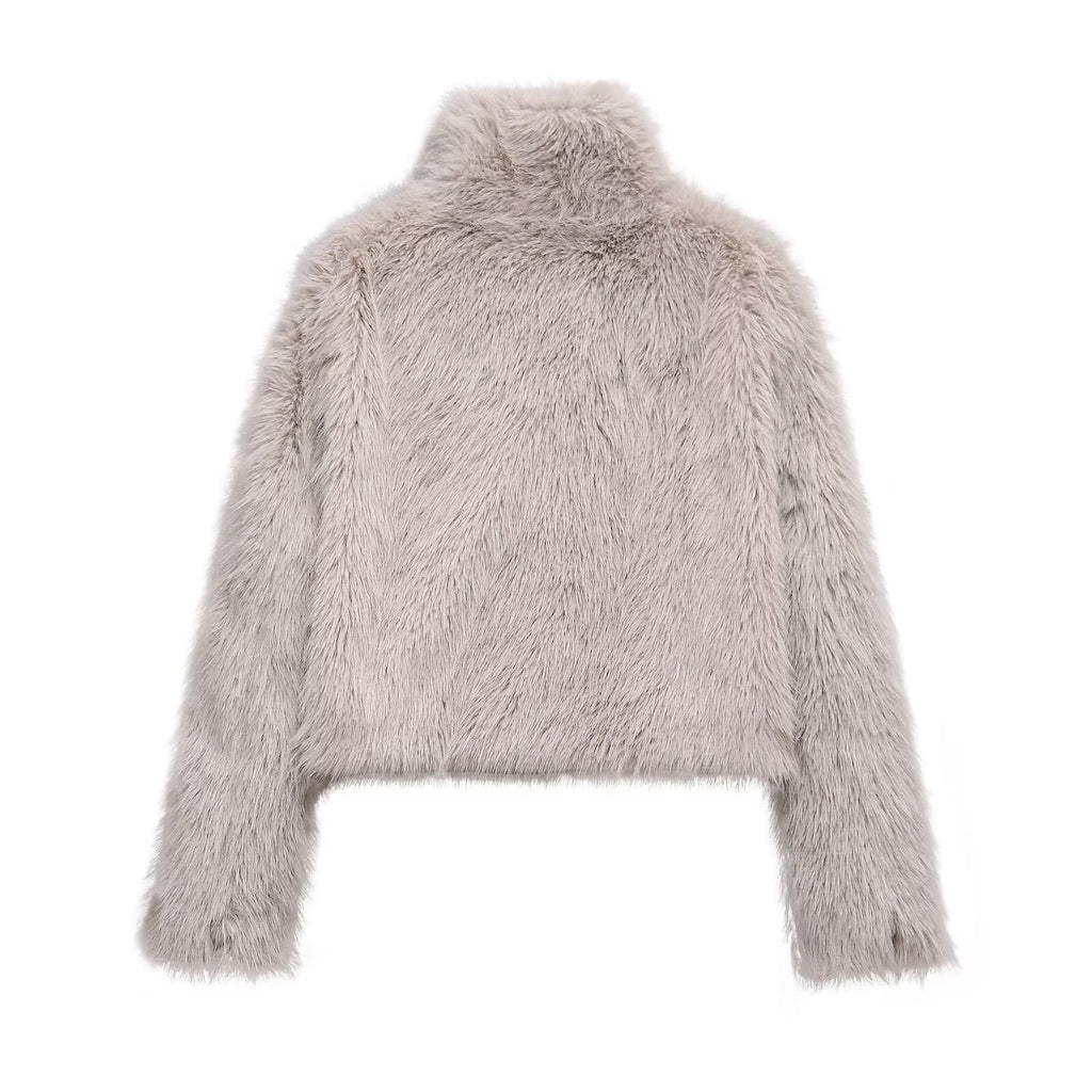 Women's faux fur effect short stand collar Coat