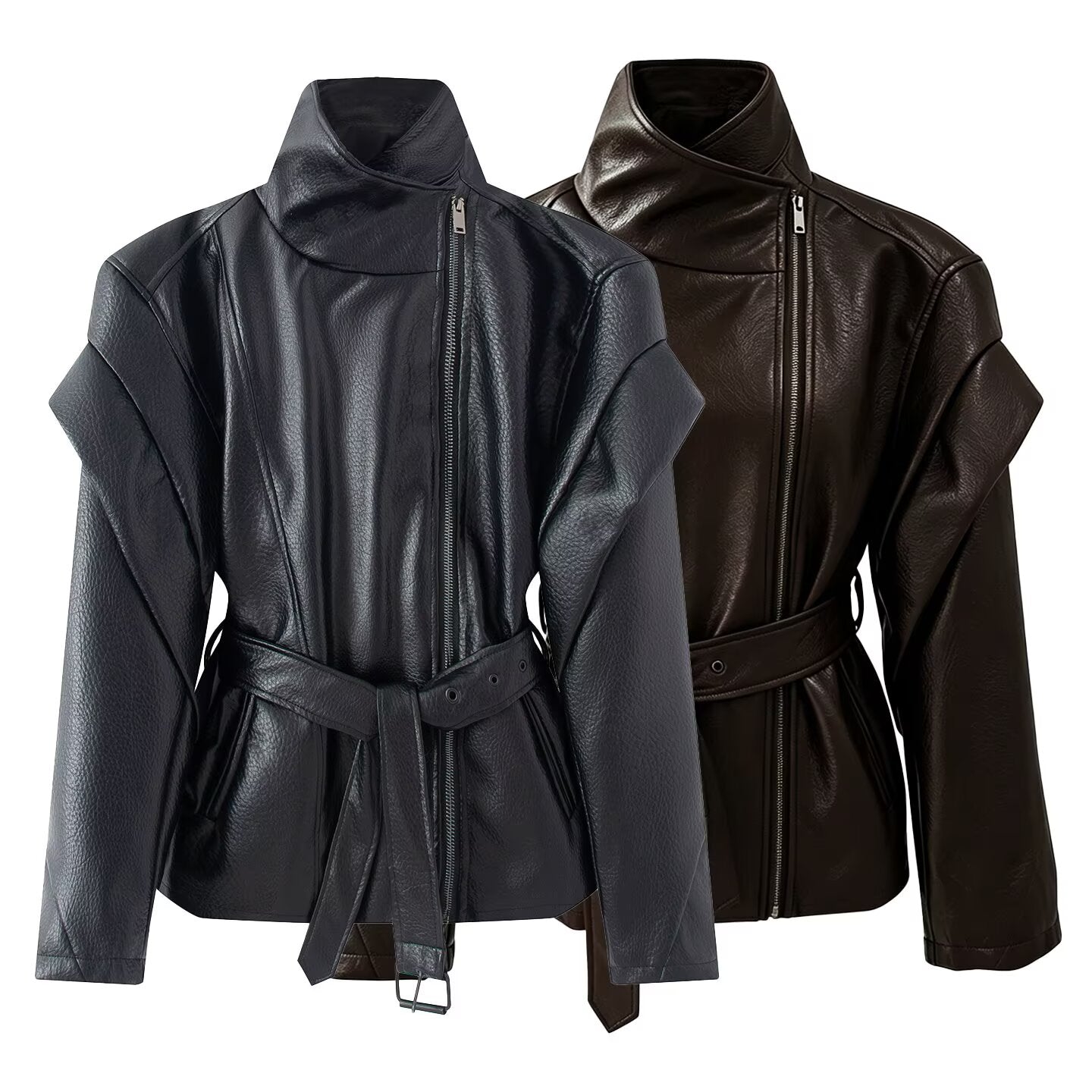 Women's high necked faux leather waistband jacket