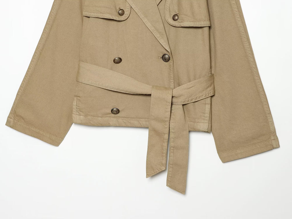 Women's with Belt Lapel short windbreaker Coat
