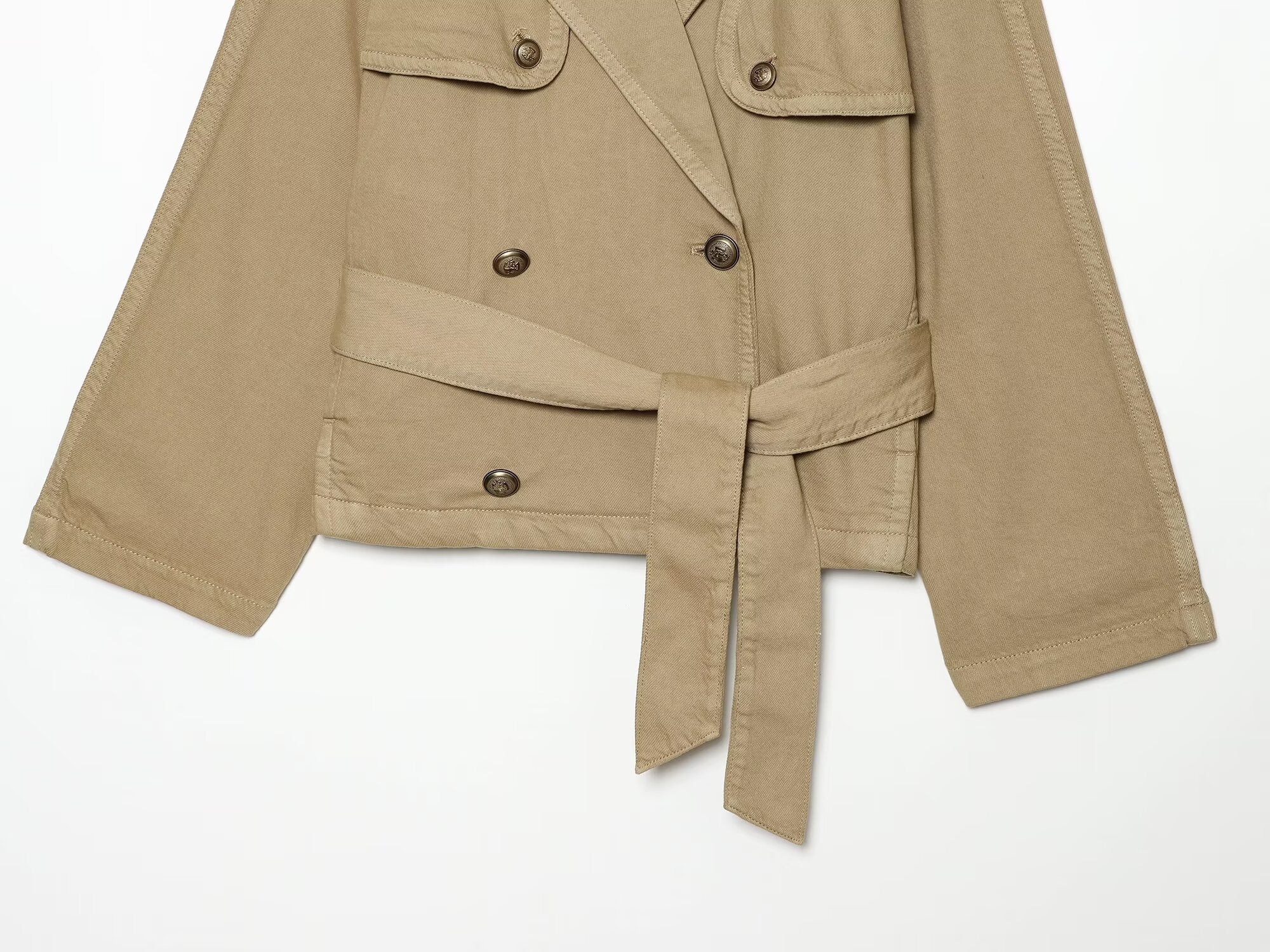 Women's with Belt Lapel short windbreaker Coat