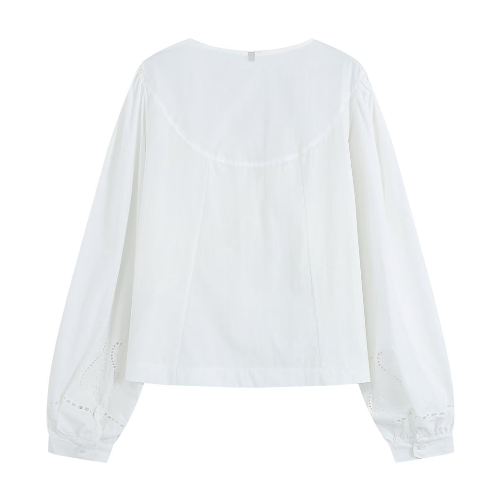 Women's embroidered V-neck poplin shirt