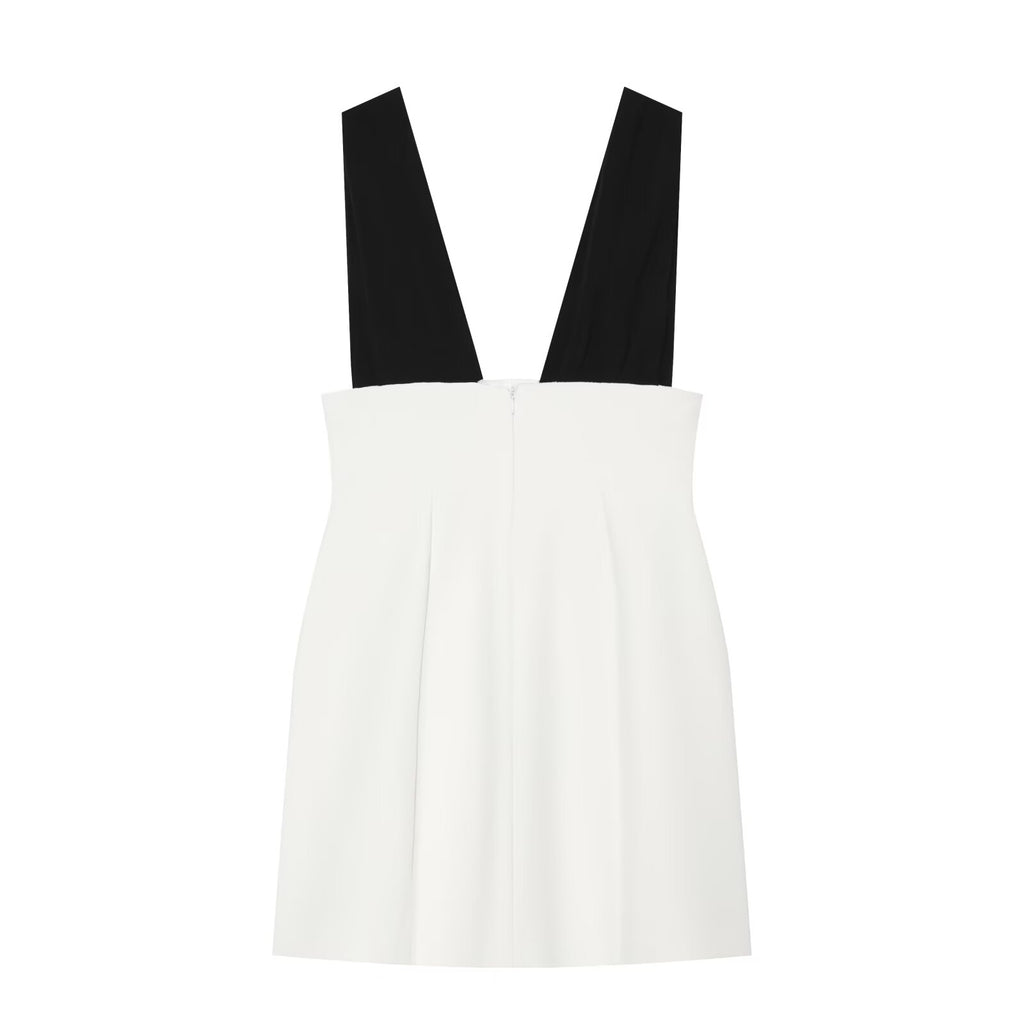 Women's sleeveless V-neck patchwork mini dress