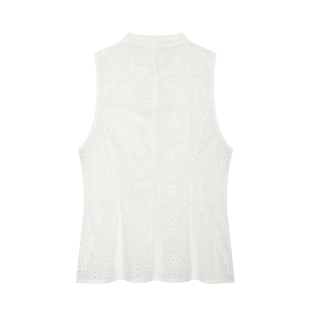 Women's hollowed out embroidered top