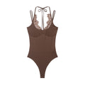 Women's lace patchwork halter neck bodysuit