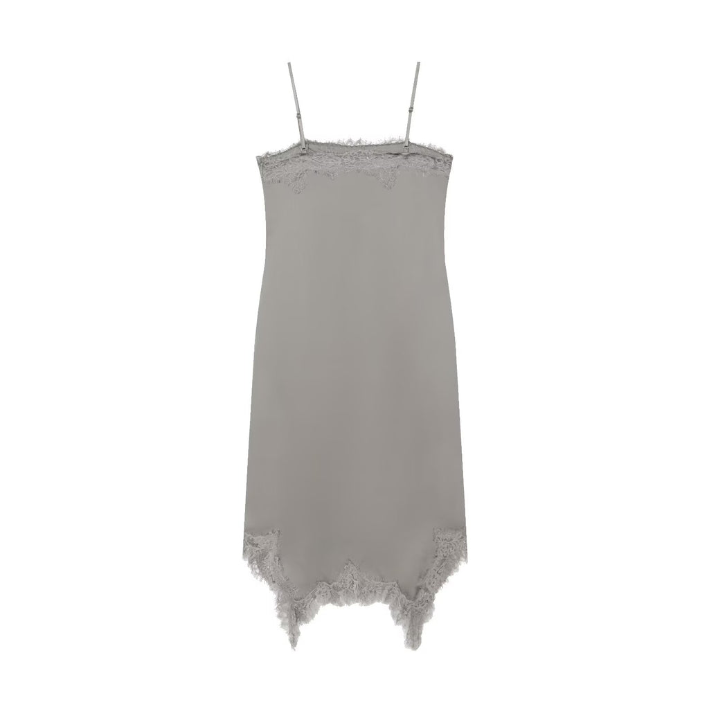Women's pleated decorative lace suspender dress