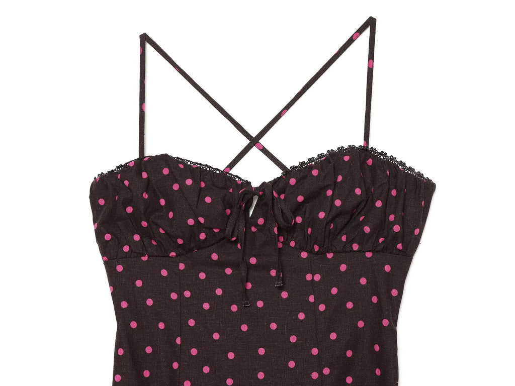 Women's polka dot suspender MIDI dress