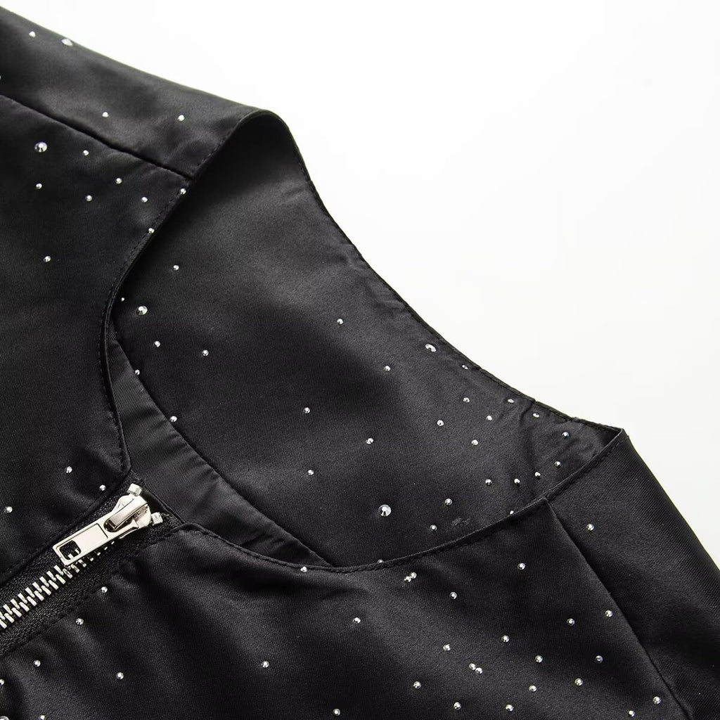 Women's bright diamond fabric O Neck jacket Coat