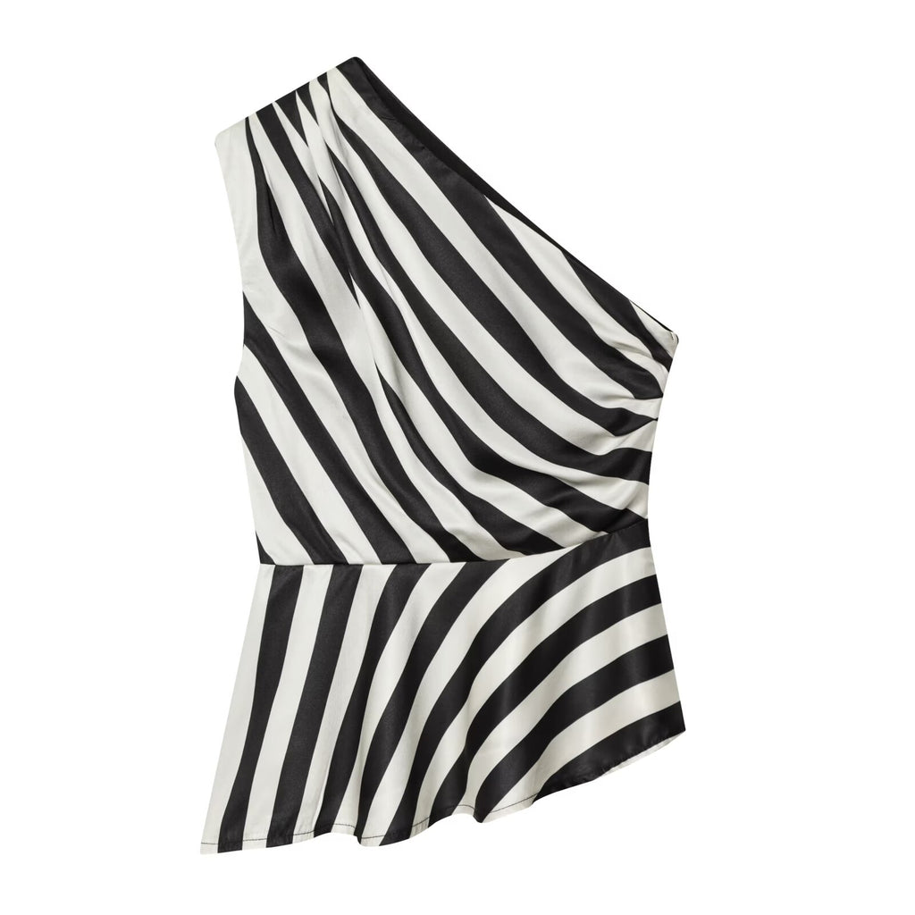 Women's asymmetrical striped single shoulder top