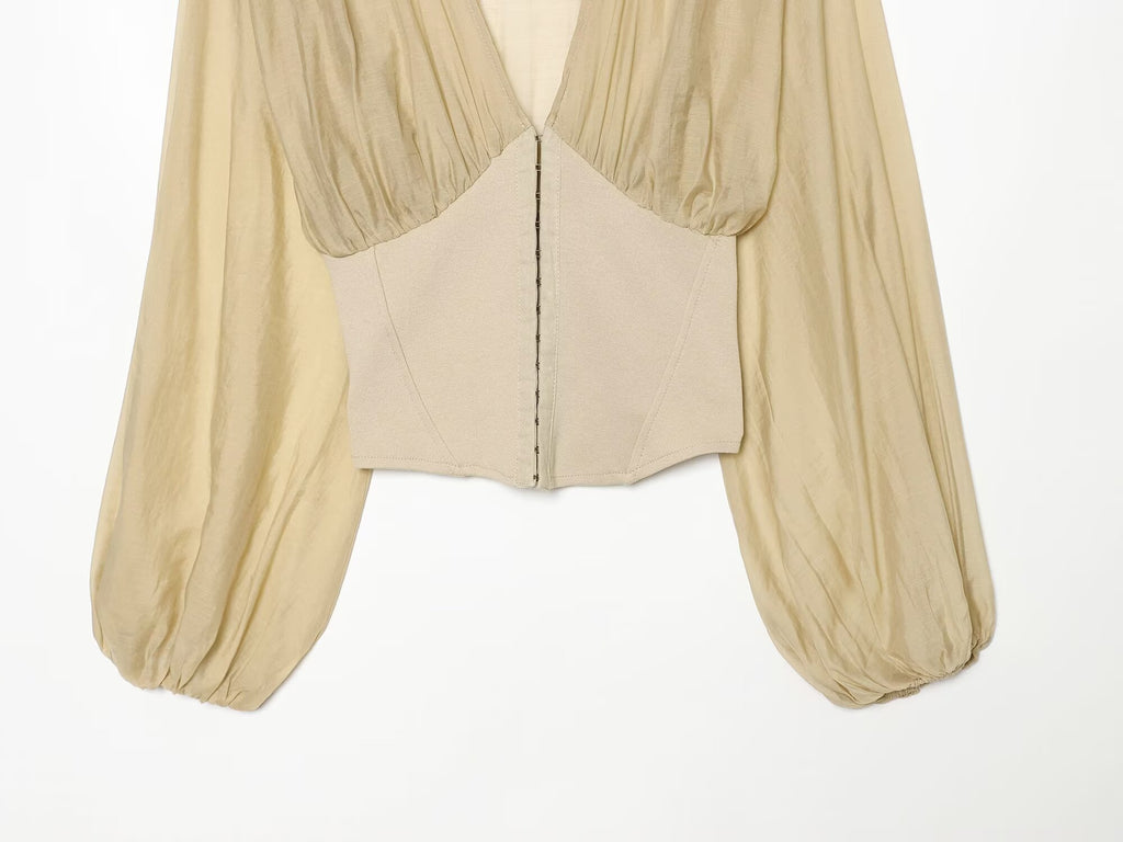 Women's slim spliced waistband top