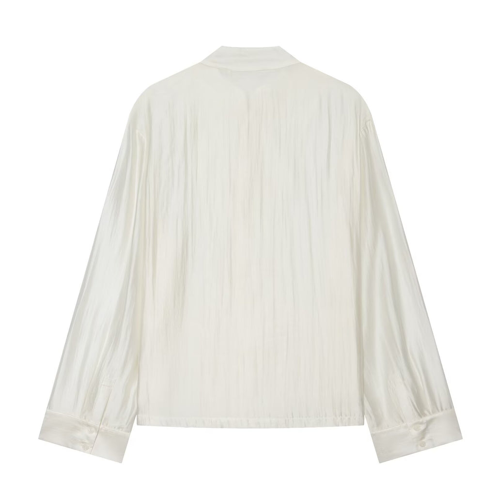 Women's rope knot decoration casual satin shirt