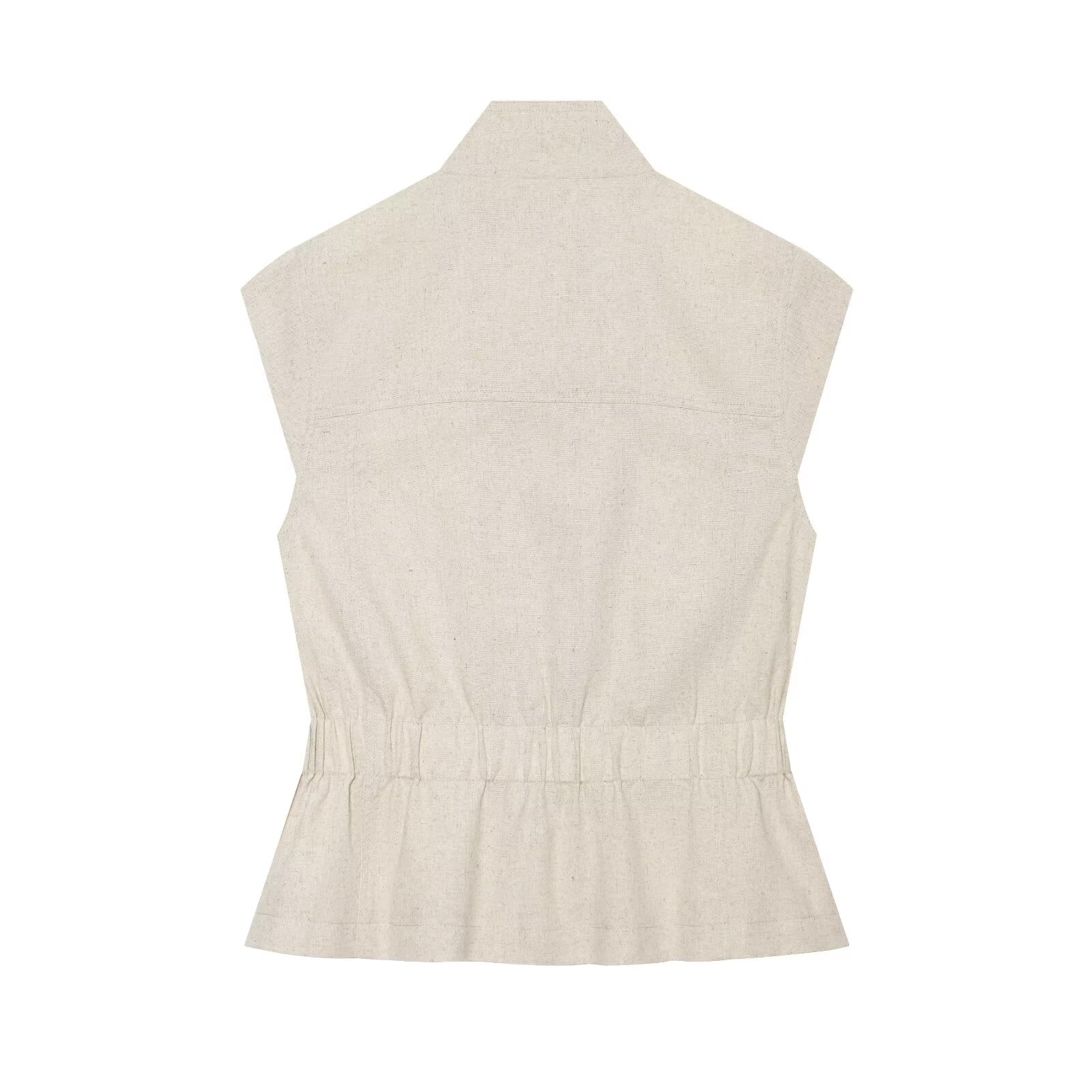 Women's pocket decoration linen blend vest