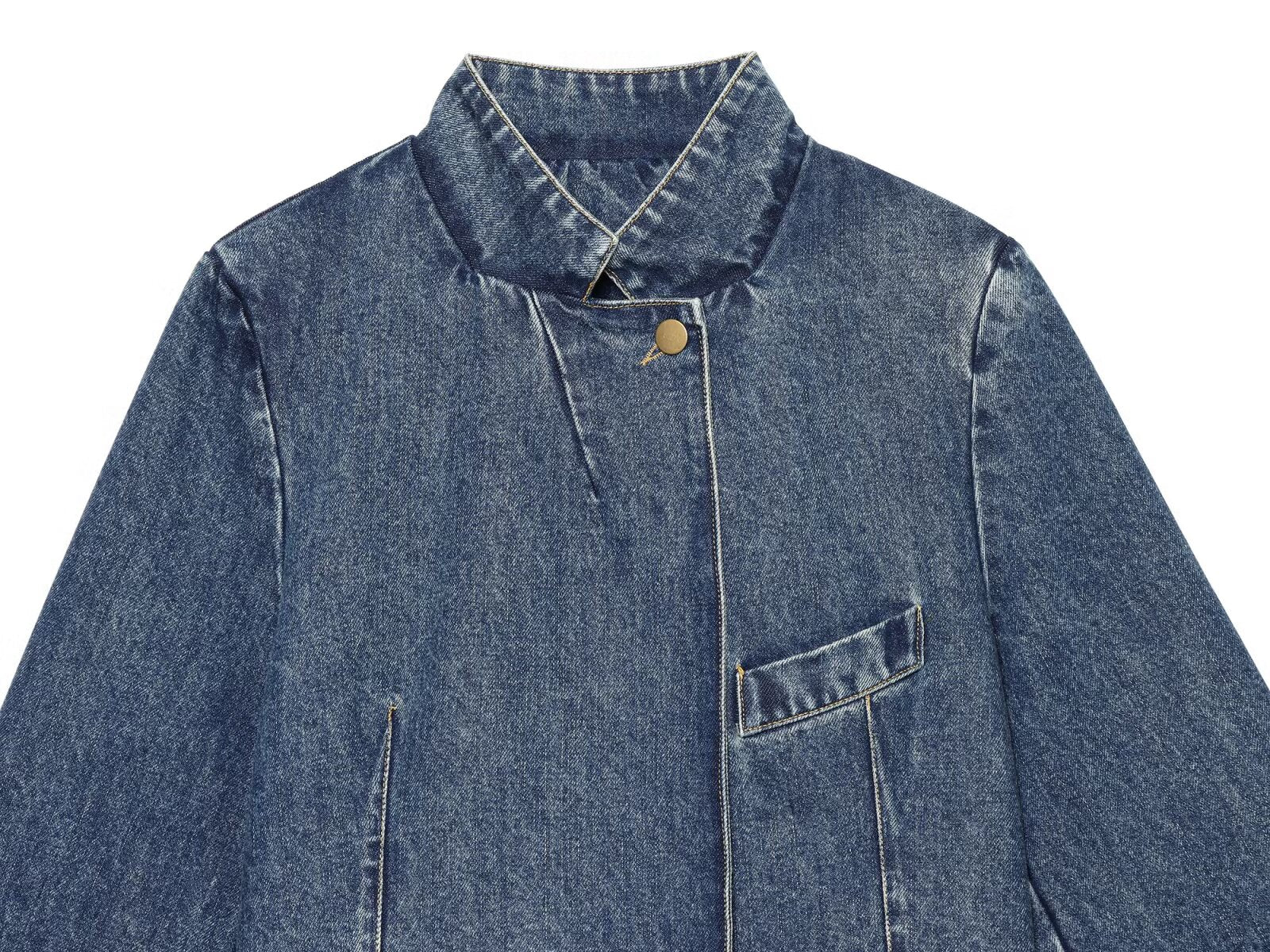 Women's short sleeved stand collar denim Blazer Coat