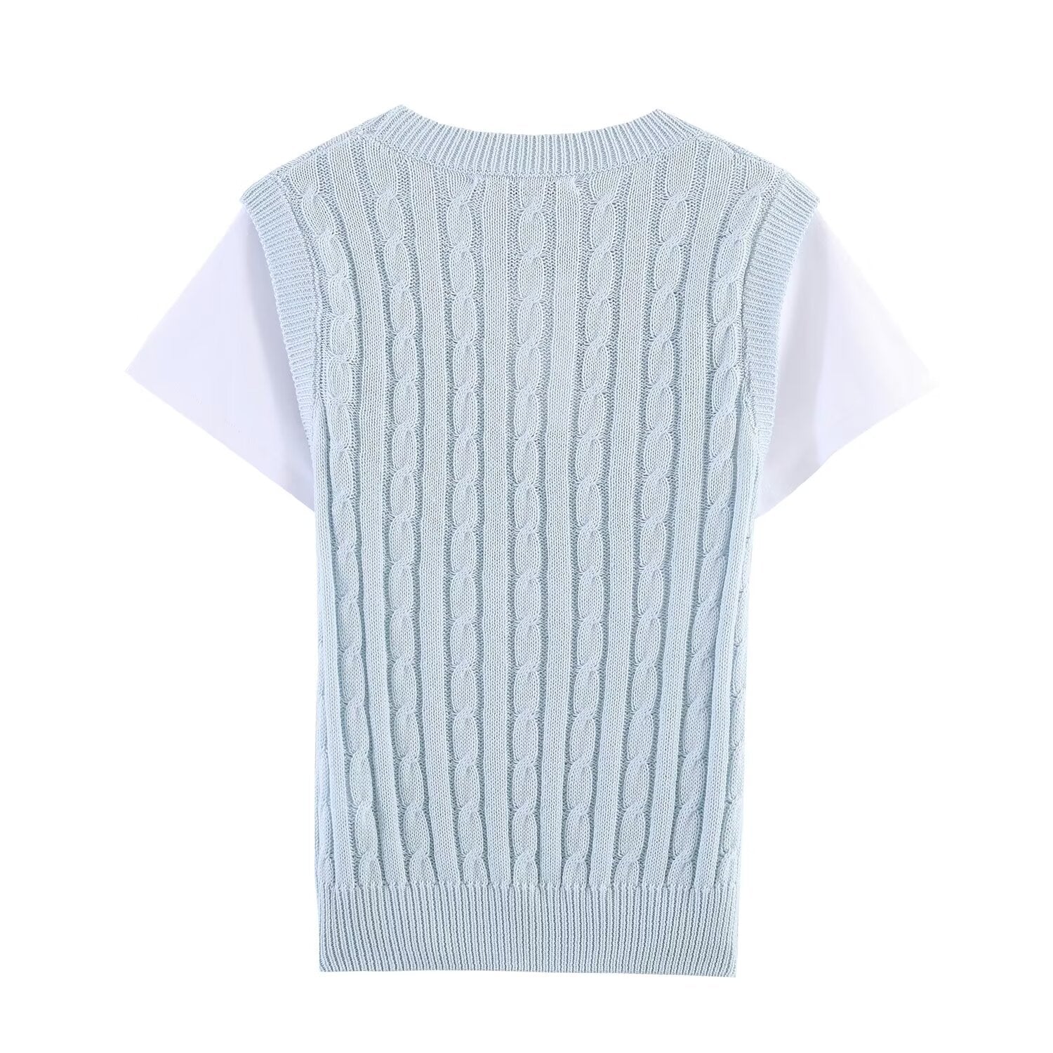 Women's contrasting fake two-piece knitted sweater