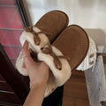 Women's new fur one warm bow decorative slippers