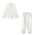 suit Women's 2 pieces button decoration casual shirt+lantern pants