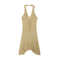 Women's asymmetrical hem hanging neck dress
