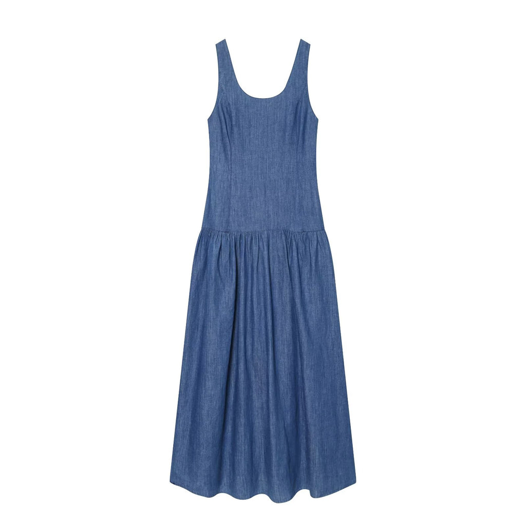 Women's cape style hem sleeveless denim dress