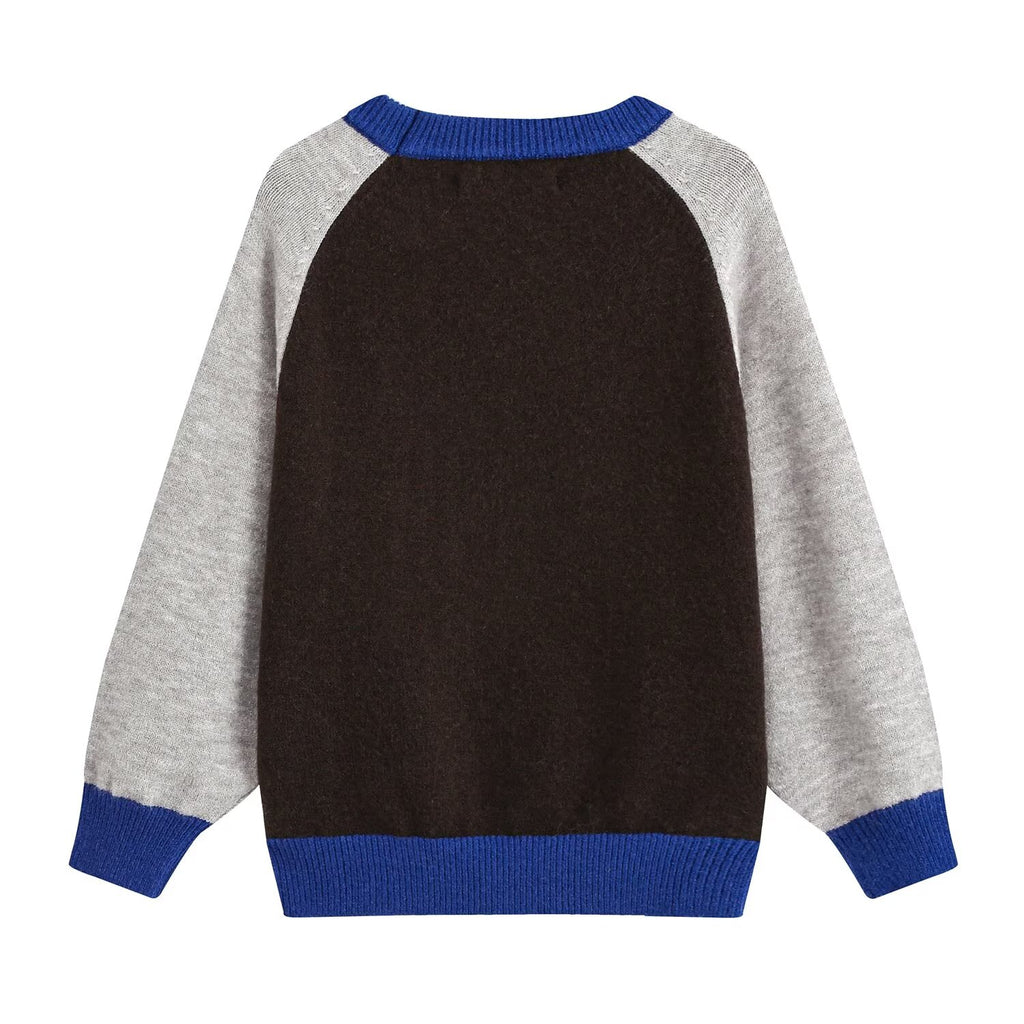 Women's round neck color blocked knitted sweater