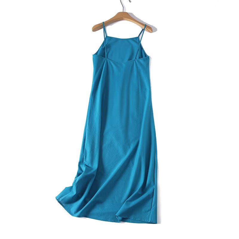 Women's vacation style linen blended MIDI dress
