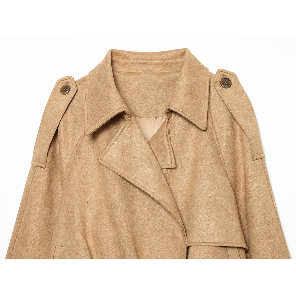 Women's suede texture short pleated Coat
