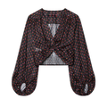 Women's knot decoration V-neck printed top