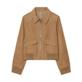Women's suede texture short lapel pilot jacket