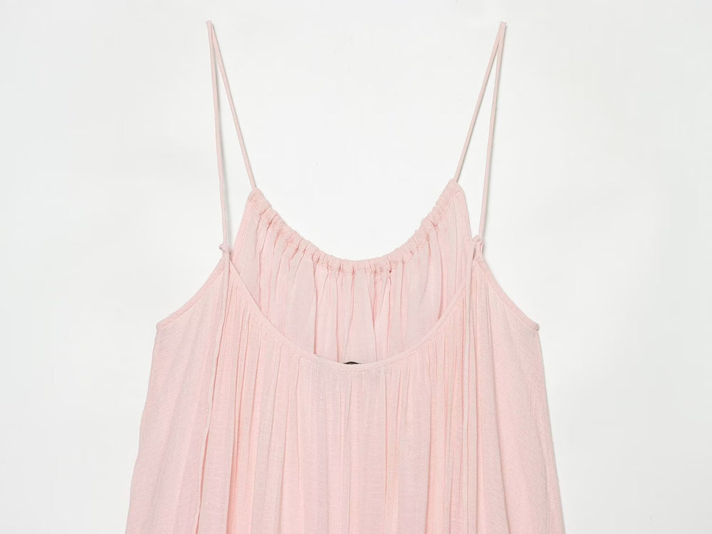 Women's fluffy gauze suspender MIDI dress