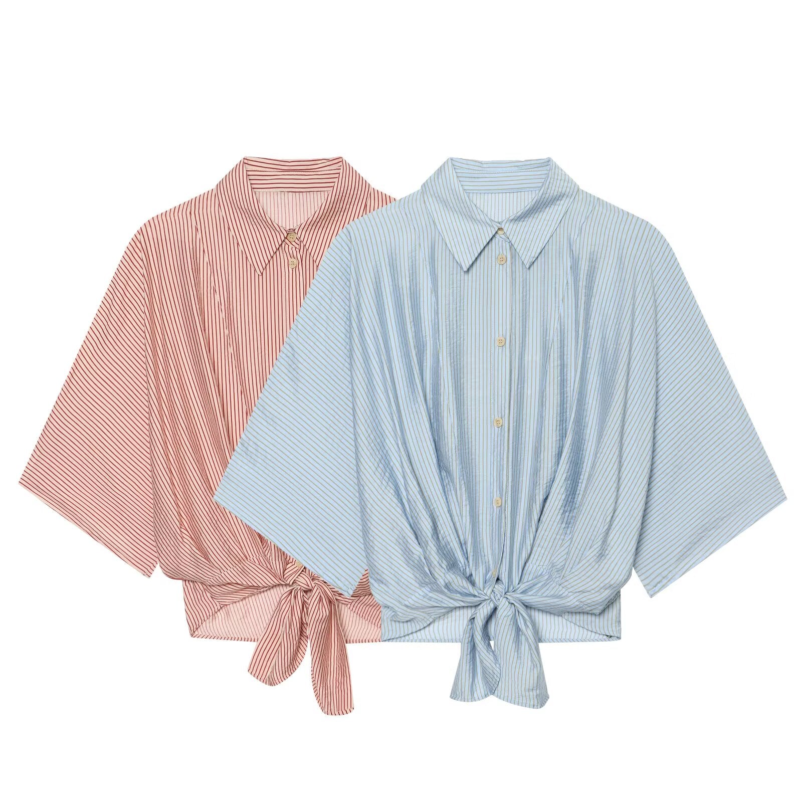Women's knot decoration striped shirt