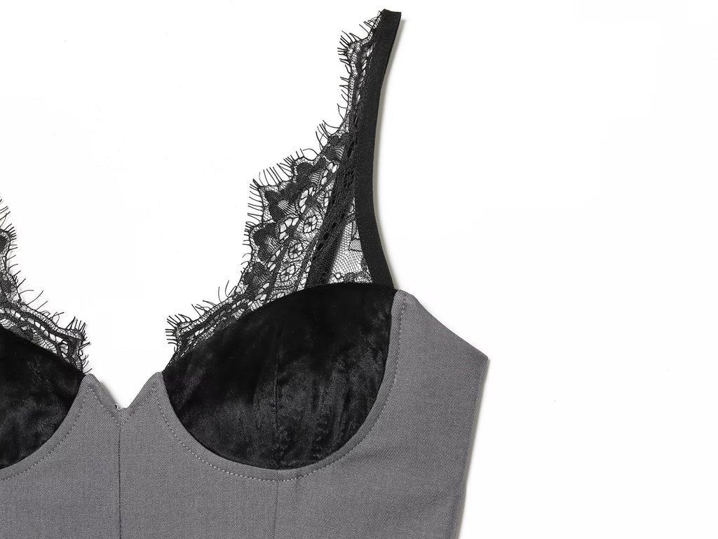 Women's lace deep V-neck suspender dress