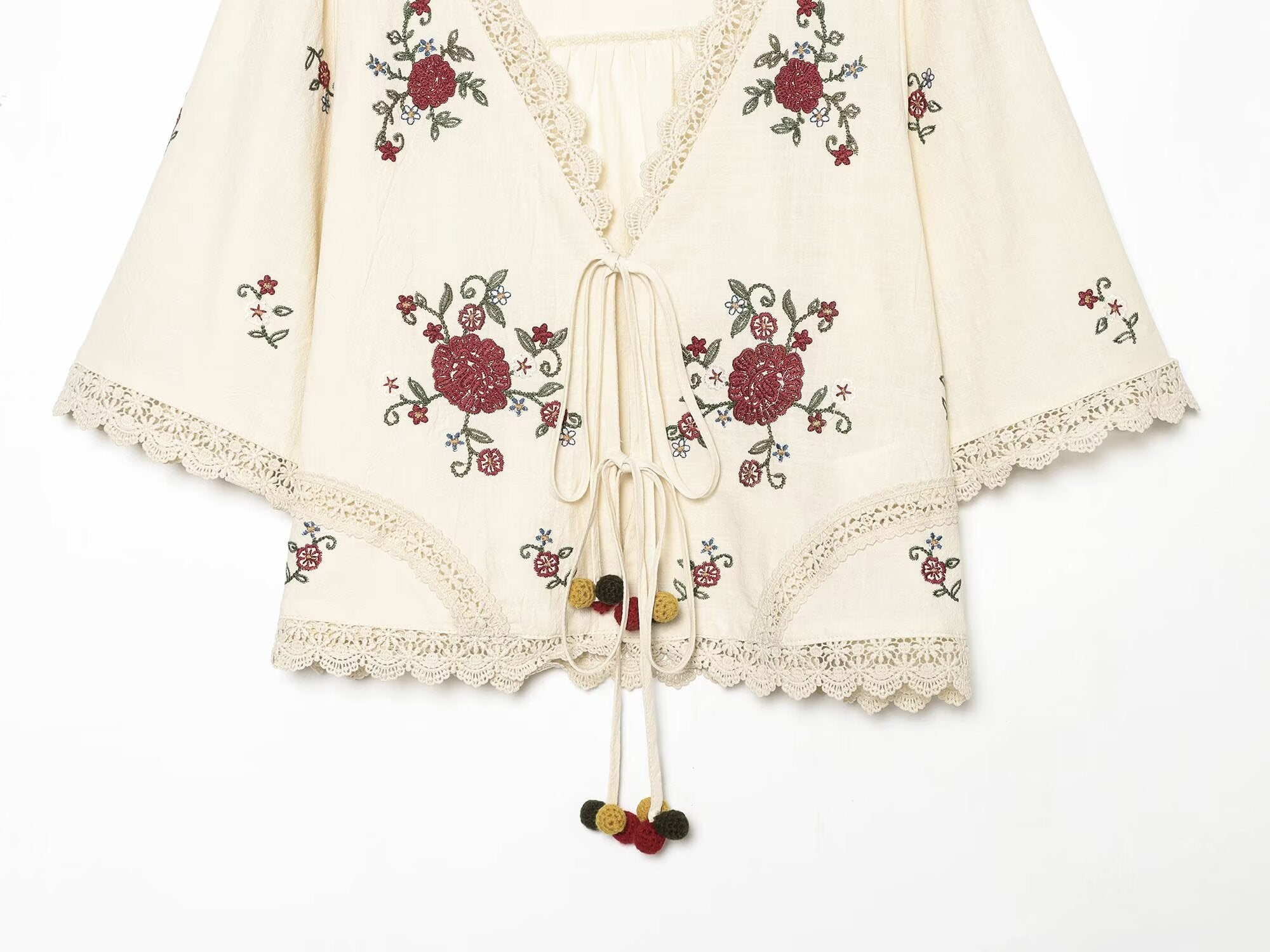 suit Women's 2 pieces floral embroidered lace up top+shorts