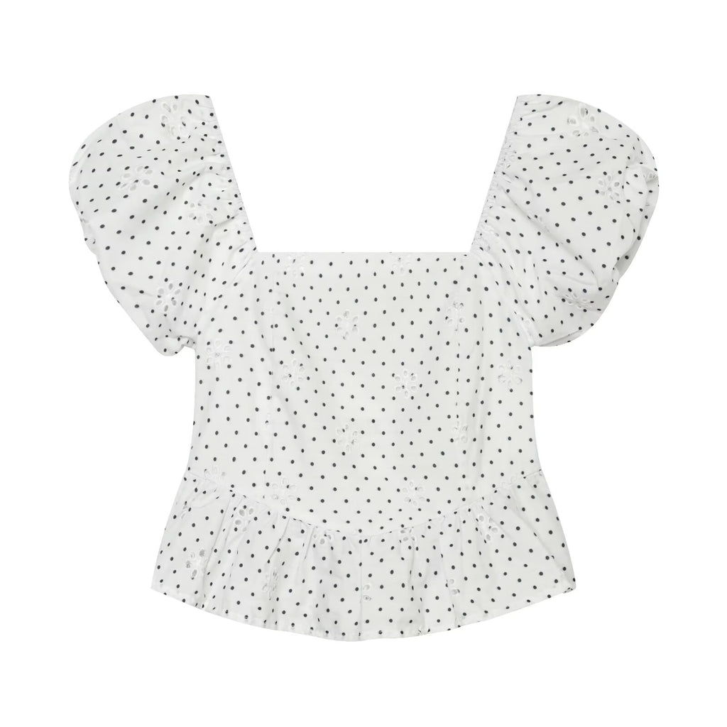 Women's hollowed out embroidered polka dot top