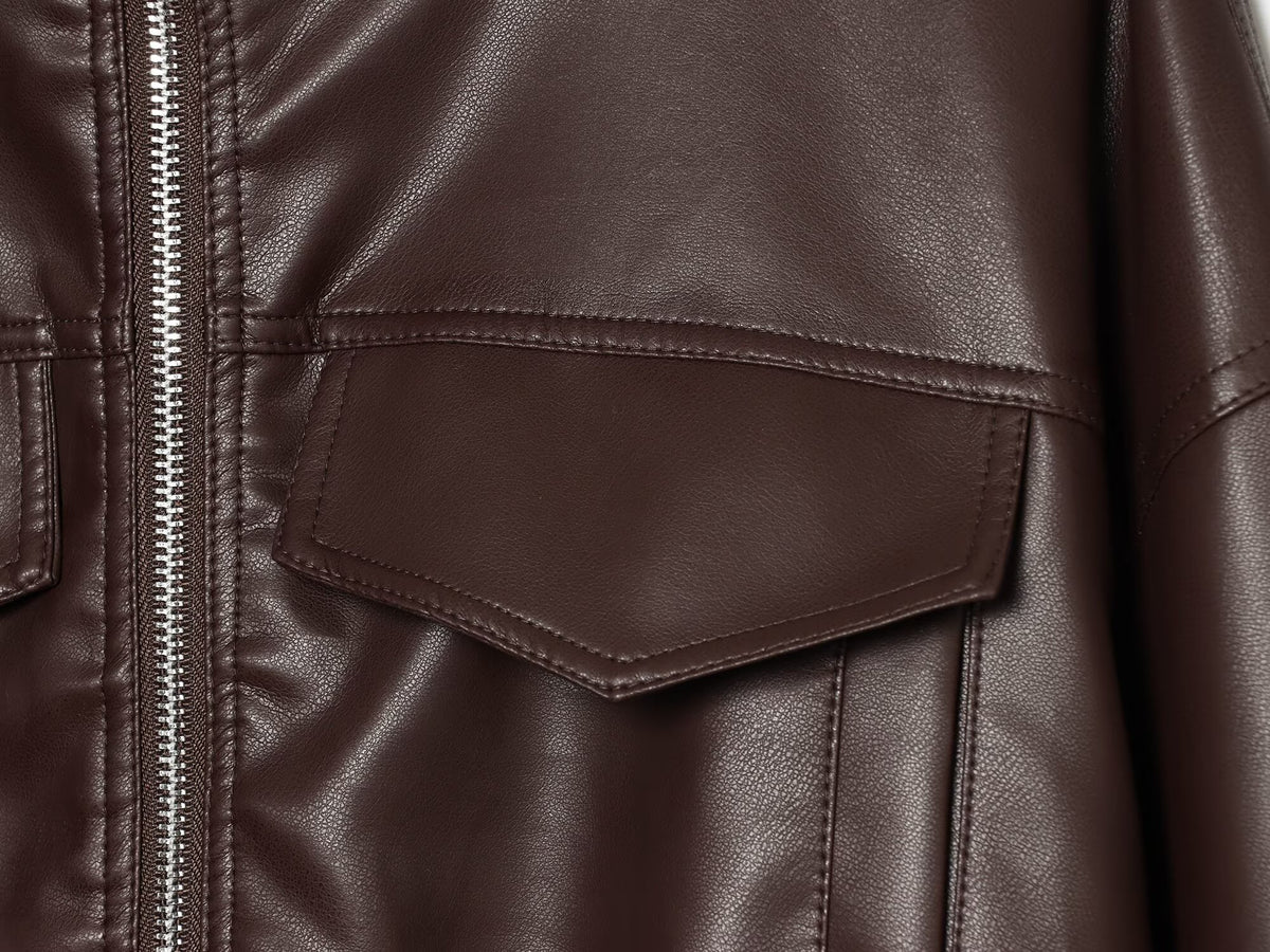 Women's leather effect adjustable waist jacket Coat