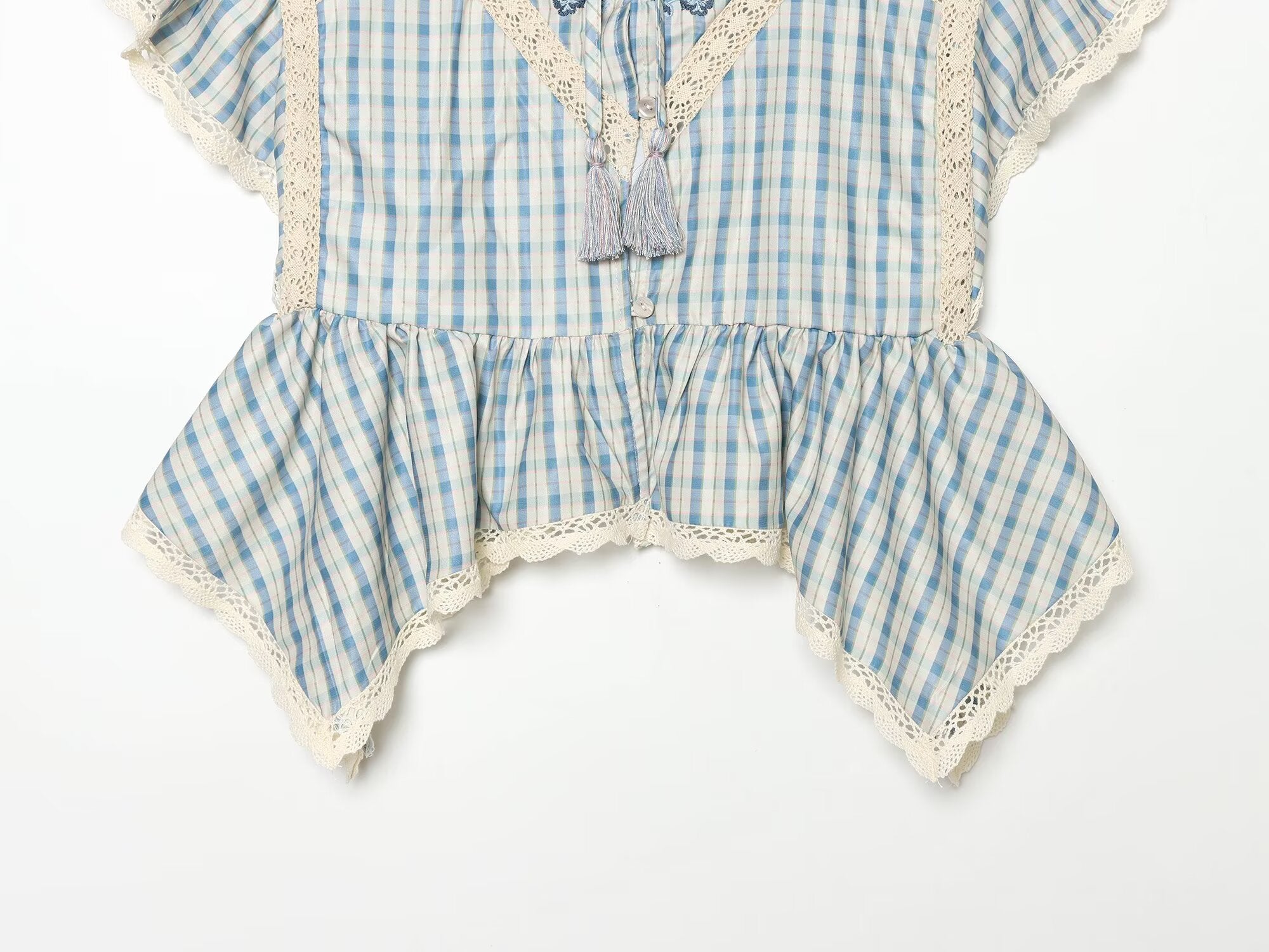 Women's embroidered Plaid short sleeved top