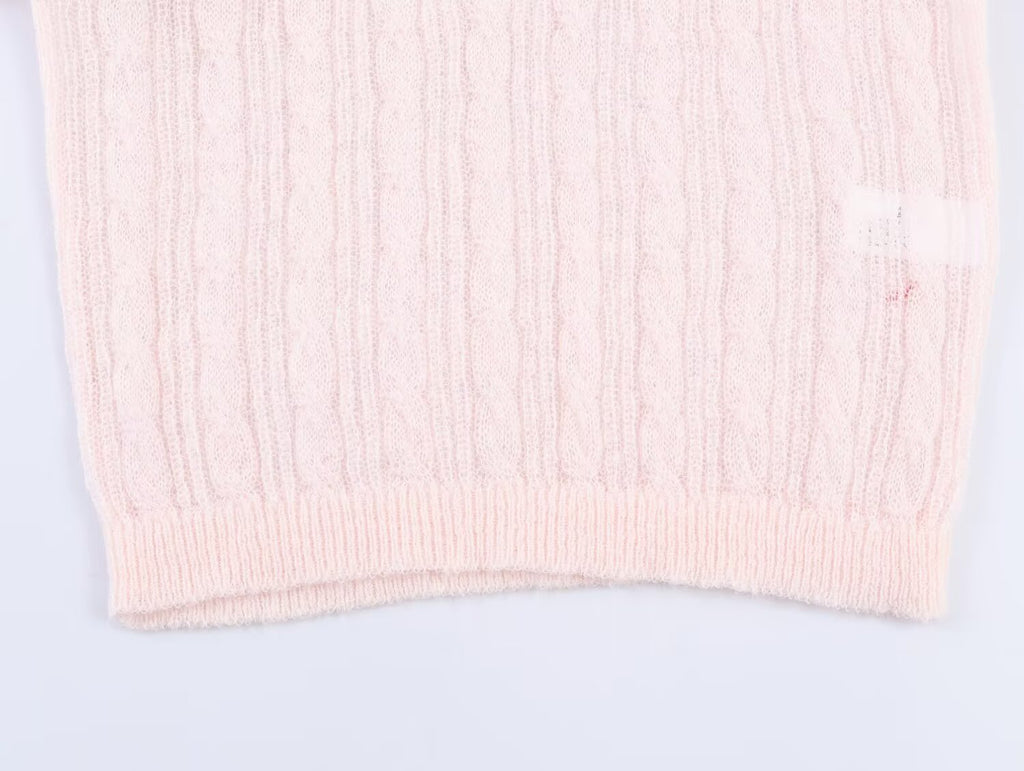 Women's O Neck short sleeved hollow knit sweater