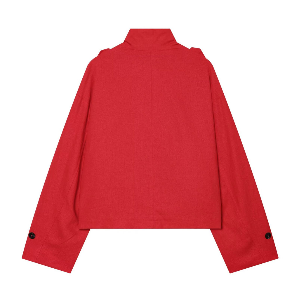 Women's standing collar linen blend Coat