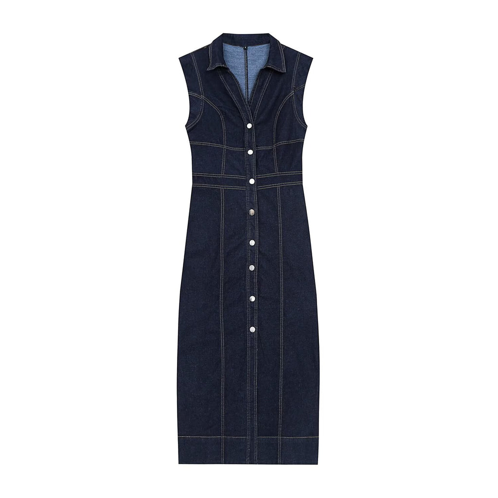 Women's sleeveless denim Midi dress