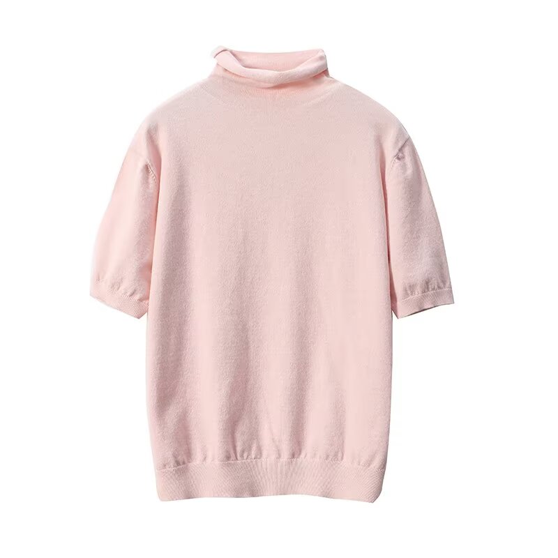 Women's Pile up collar Short Sleeve Knit Sweater