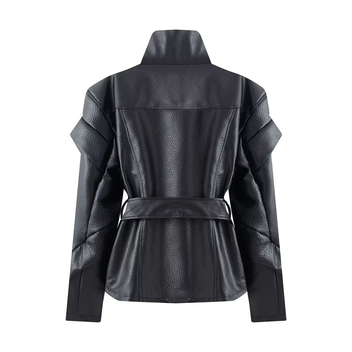 Women's high necked faux leather waistband jacket