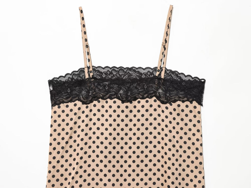 Women's lace decorative polka dot suspender dress