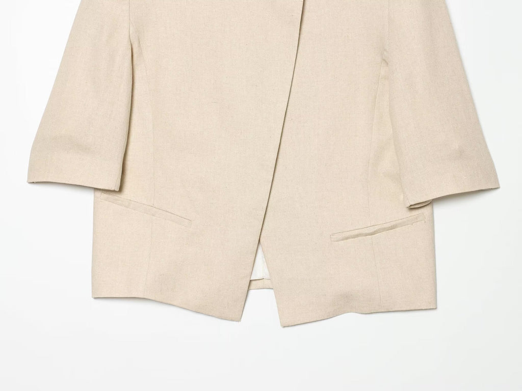 Women's short sleeved linen blend Blazer Coat