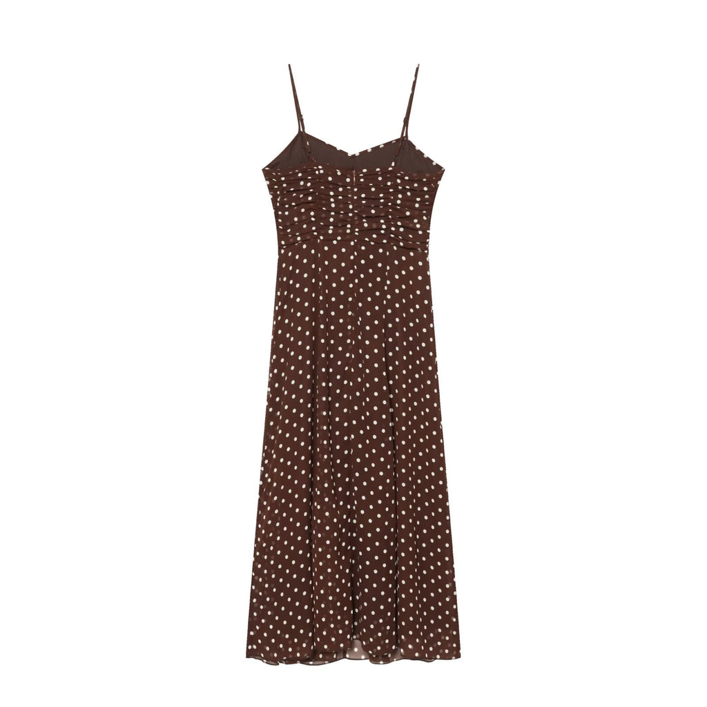 Women's polka dot chiffon suspender MIDI dress