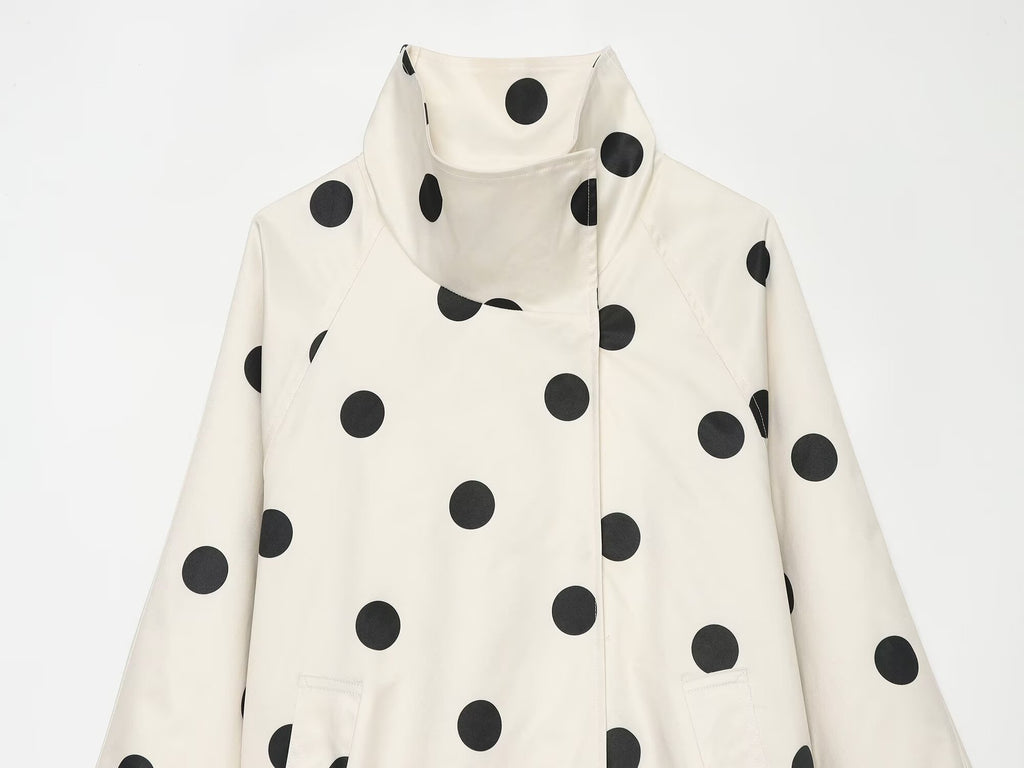 Women's standing collar polka dot pilot jacket Coat