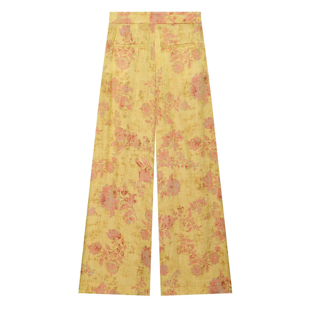 suit Women's 2 pieces Rope knot buckle decorative printed shirt+pants
