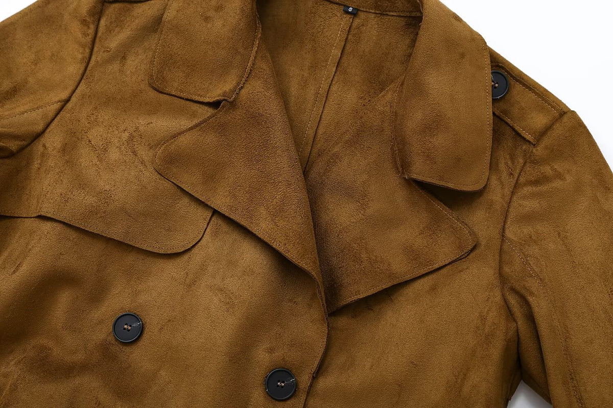Women's with belt loose suede effect windbreaker Coat