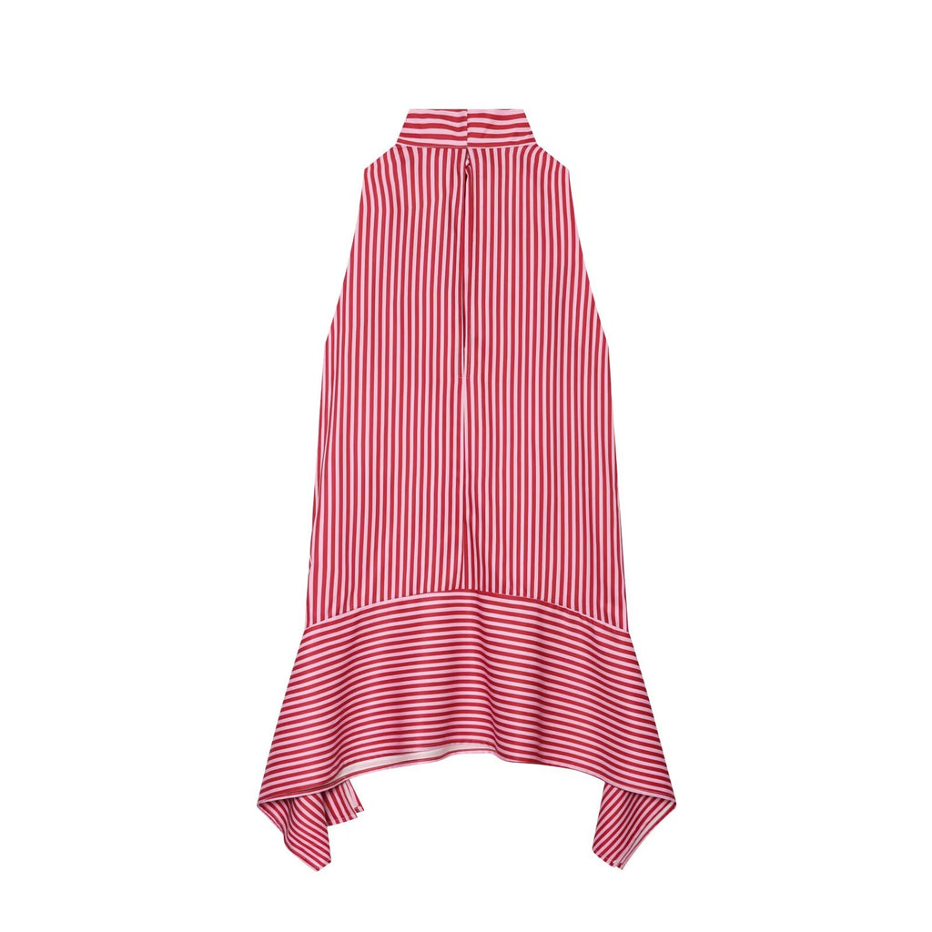 Women's bow decoration asymmetrical striped top