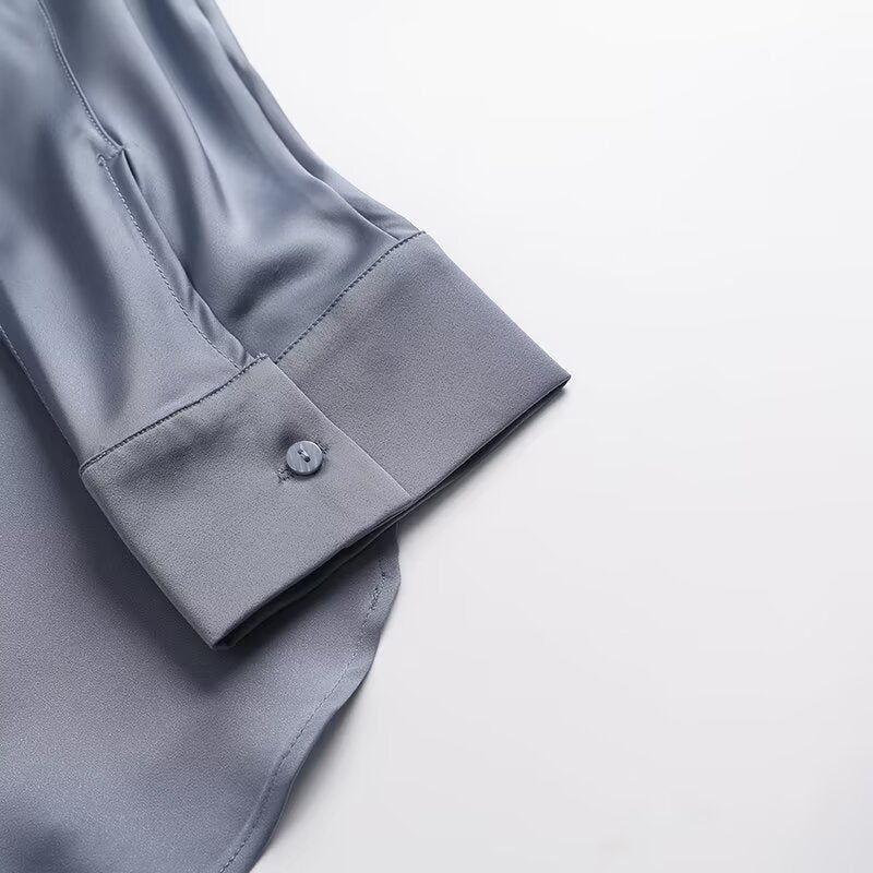 Women's comfortable casual drape satin shirt