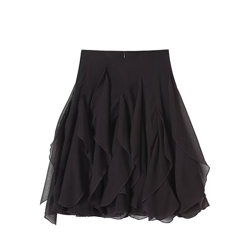 Women's ruffle edge decoration asymmetrical skirt