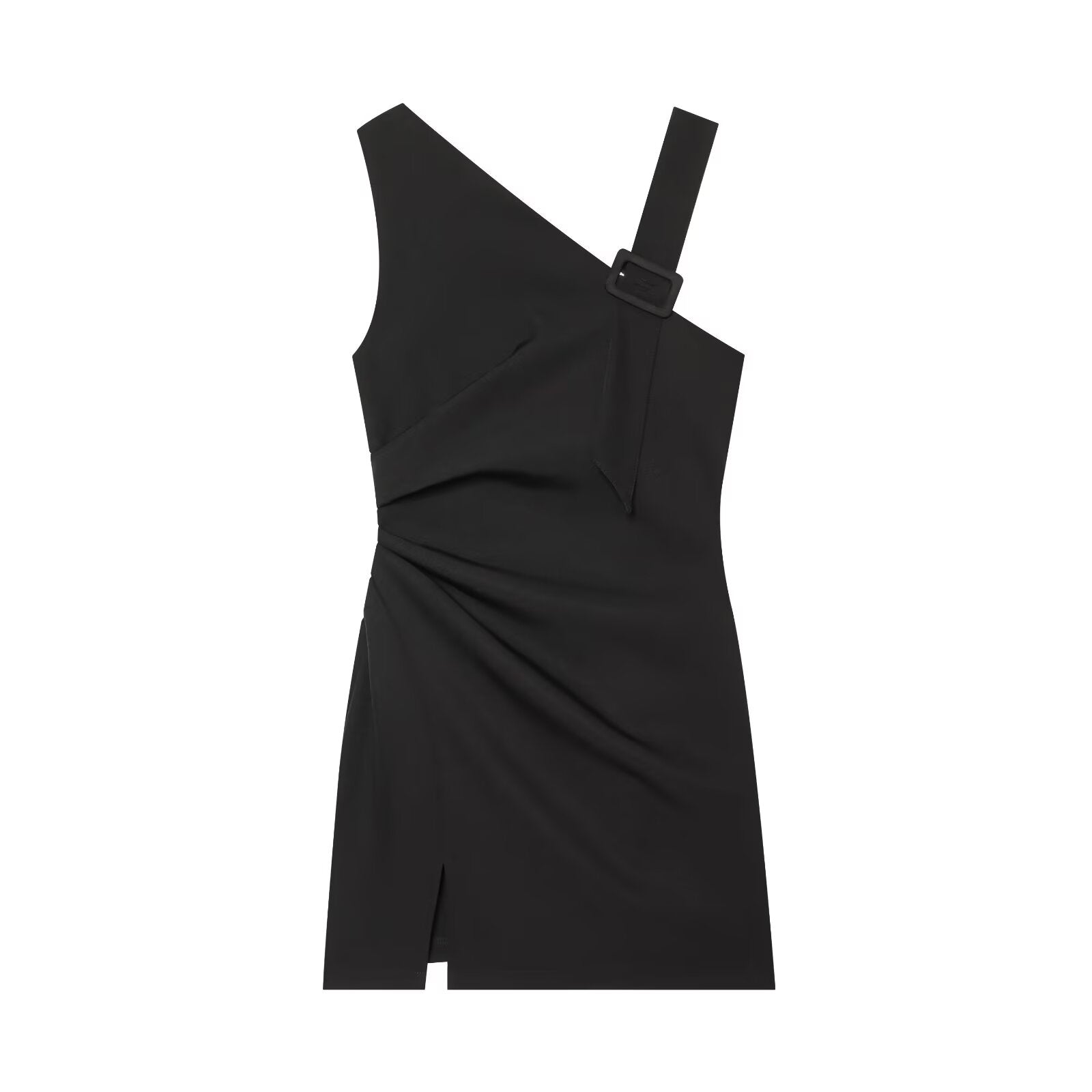 Women's buckle decoration asymmetrical mini dress