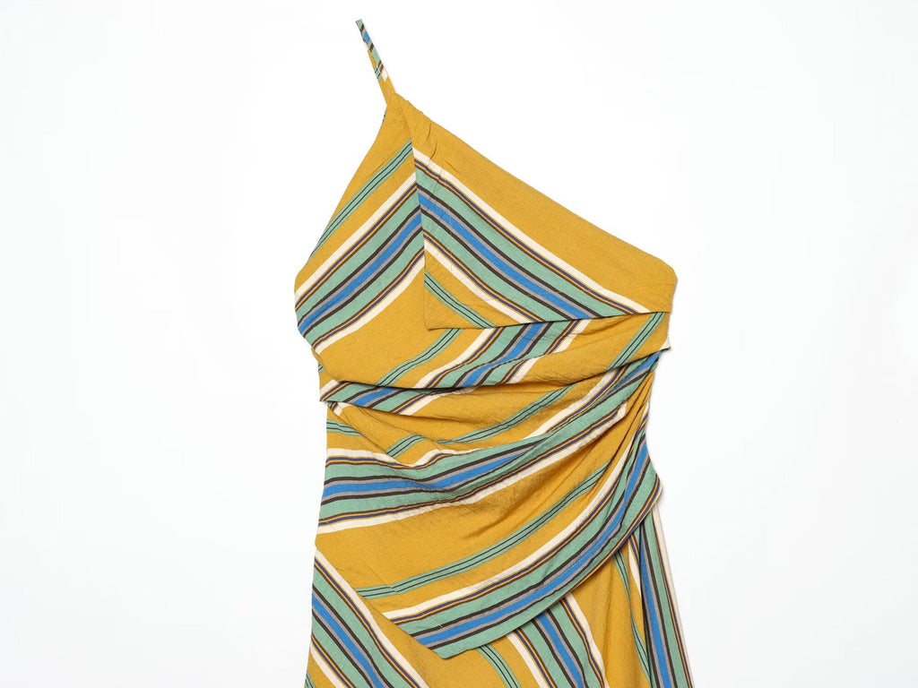Women's asymmetrical striped MIDI dress