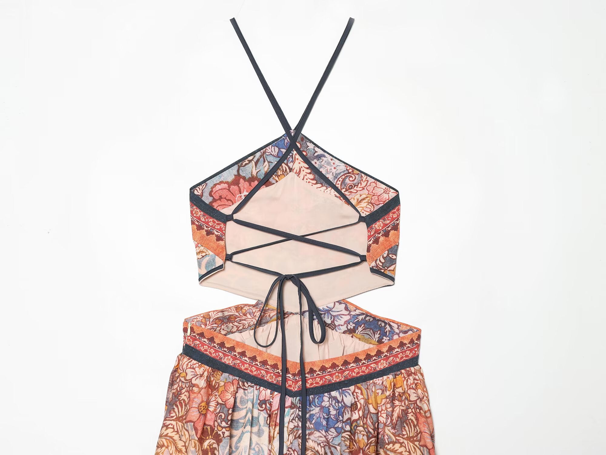 Women's backless printed halter neck dress